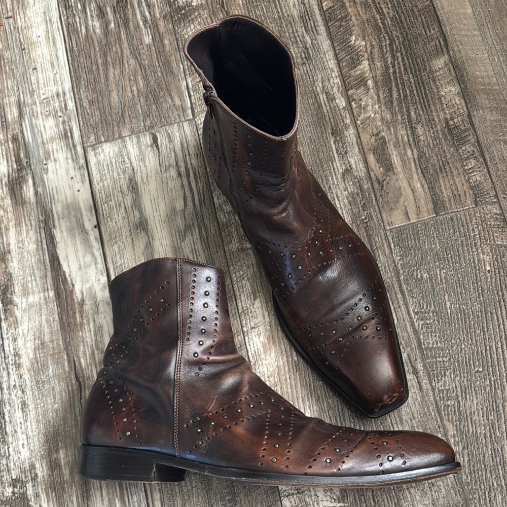 🌟VERO CUOIO 🌟MEN 🌟ANKLE BOOTS BROWN  LEATHER MADE IN ITALY 🇮🇹 SIZE 45